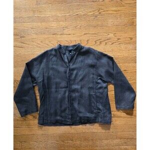 Vtg Eileen Fisher Linen Black Long Sleeve Button Up w/ Pockets Size Small